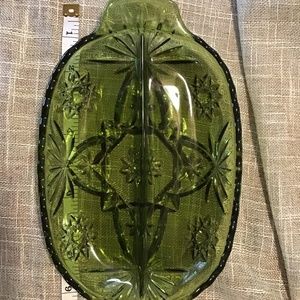 Vintage Green Glass Divided Dish